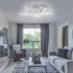 Lustră LED Alejandro 88W cu telecomandă, RGB, 5 flori, dimabilă, crom lucios