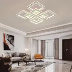 Lustră LED LEILA 175W cu telecomandă și cristale, 8 pătrate, dimabilă, alb-crom