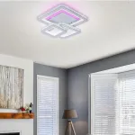 Lustră LED Leila 87W cu telecomandă, 3 pătrate, dimabilă, alb-crom