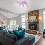 Lustră LED Quadris RGB 96W cu telecomandă și cristal, 4 pătrate, alb