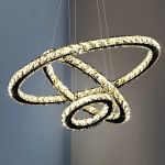 Lustră LED suspendată PRISM LUMINIS cu telecomandă, 3 cercuri cristal, 78.3W