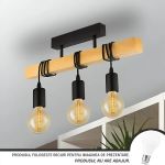 Lustră Timber Trio cu lemn și metal negru, 3xE27, stil industrial pentru interior
