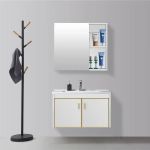 Set mobilier pentru baie alb 81 cm cu lavoar ceramic, PVC si aluminiu T356/80