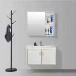 Set mobilier pentru baie alb 81 cm cu lavoar ceramic, PVC si aluminiu T356/80