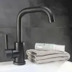 Baterie de lavoar negru mat cu pipă rotativă, inox SUS304, Korman Technik LY008C