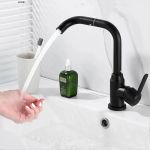 Baterie monocomandă pentru lavoar, negru mat, cu pipă pivotantă și cartuș ceramic CP108