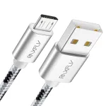 Cablu USB - Micro USB 2 m, textil rezistent, gri-negru, incarcare si date