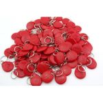 Set 100 tag-uri RFID clonabile roșii pentru acces, cu inel metalic