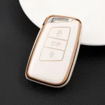 Husă cheie auto SmartKey TPU albă cu contur auriu, compatibilă Passat B8 și Arteon