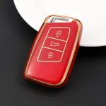 Husă cheie auto SmartKey TPU roșie cu contur auriu, compatibilă Passat B8 și Arteon