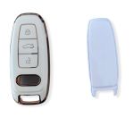 Husă cheie smart Audi Q8/A8, TPU+PC crem cu contur gold, protecție premium