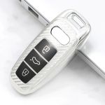 Husă pentru cheie Audi Q8/A8 SmartKey, TPU+PC Silver Carbon, protecție premium