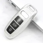 Husă pentru cheie Audi Q8/A8 SmartKey, TPU+PC Silver Carbon, protecție premium