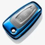Husă cheie briceag Ford din TPU+PC, albastră, pentru Focus/Fiesta/Transit (2011+)