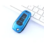 Husă cheie briceag Ford din TPU+PC, albastră cu butoane negre, 2/3 butoane