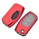 Husă roșie TPU+PC pentru cheie briceag Ford cu 3 butoane, protecție premium
