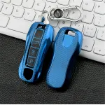 Husă pentru cheie Porsche Smartkey din TPU+PC, aspect carbon, albastru