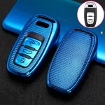 Husă cheie Audi Smartkey 3 butoane, carbon albastru, TPU+PC pentru A6/A7/A8 4G