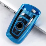 Husă cheie BMW Smartkey 4 butoane, albastră carbon, TPU+PC, Seria F