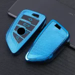 Husă cheie smartkey compatibilă BMW Seria G, 4 butoane, albastră, TPU+PC carbon