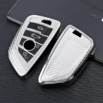 Husă cheie Smartkey BMW Seria G, 4 butoane, carbon silver, TPU+PC