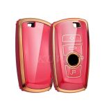 Husă cheie smartkey BMW Seria F, 3/4 butoane, TPU+PC roșu cu contur gold