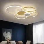 Lustră LED KILLIAN 74W cu telecomandă, 6 cercuri, dimabilă, auriu-alb