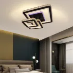 Lustră LED LEILA 88W cu telecomandă, 3 pătrate, RGB, dimabilă, negru crom lucios