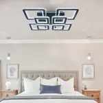 Lustra LED LEILA RGB 176W cu telecomandă și cristale, 8 pătrate, negru