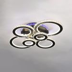 Lustra LED cu telecomanda si cristal NOVA ROTONDA RGB 145W, 6 Cercuri, lumina Rece/Calda/Neutra, Dimabila, Negru