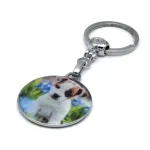 Breloc metalic rotund cu epoxy, model câine, pentru chei și rucsac