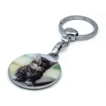 Breloc metalic cu pisică, print epoxy lucios, accesoriu pentru chei