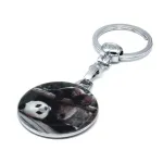 Breloc metalic cu print epoxy urs panda, accesoriu rezistent pentru chei