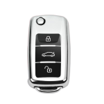 Husă cheie briceag compatibilă VAG, TPU gri, 3 butoane negre, protecție premium