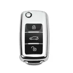 Husă cheie briceag compatibilă VAG, TPU gri, 3 butoane negre, protecție premium