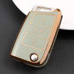 Husă pentru cheie briceag 3 butoane, TPU verde cu contur auriu, compatibilă Golf MK7