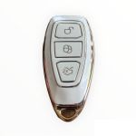 Husă cheie smartkey compatibilă Ford Kuga, TPU albă cu contur auriu, 3 butoane