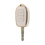 Husă cheie Dacia 2 butoane din TPU, albă cu contur auriu (Logan/Sandero/Duster)