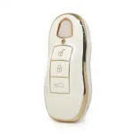 Husă cheie Porsche Smartkey Keyless Go, 3 butoane, TPU alb cu contur auriu