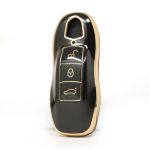 Husă cheie Porsche Keyless Go smartkey, 3 butoane, TPU negru cu contur auriu