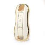 Husă cheie smartkey compatibilă Porsche Cayenne 2019+, TPU+PC, alb cu contur auriu