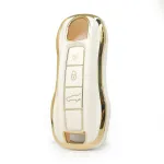 Husă cheie smartkey compatibilă Porsche Cayenne 2019+, TPU+PC, alb cu contur auriu