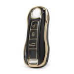 Husă cheie Porsche Cayenne Smartkey 2019+ TPU+PC, negru cu contur auriu