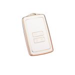 Husă cheie Renault Smartkey 4 butoane din TPU, alb cu contur auriu, premium