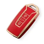 Husă cheie Smartkey VW Touareg 2020-2023, TPU roșu cu contur auriu, 3 butoane