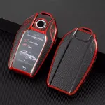 Husă cheie BMW SmartKey cu display, TPU roșie, aspect piele (Seria 7/X5/X6)