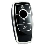 Husă cheie Mercedes SmartKey 3 butoane, TPU premium, neagră cu contur silver