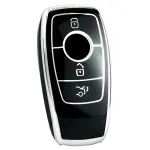 Husă cheie Mercedes SmartKey 3 butoane, TPU premium, neagră cu contur silver