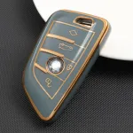 Husă cheie smartkey BMW Seria G (3/4 butoane), TPU+PC, gri cu contur auriu