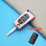 Husă TPU roz pentru cheie briceag Peugeot 407 / Citroen C4 C5, 3 butoane